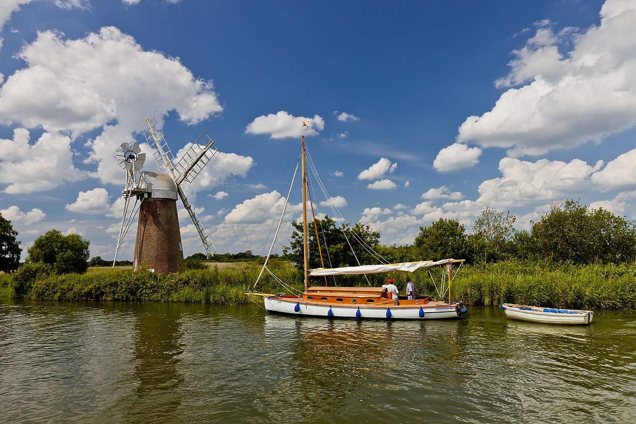 #110207-1 - Sailboat on River Ant with Turf Fen Mill, How Hill, Norfolk Broads National Park, England