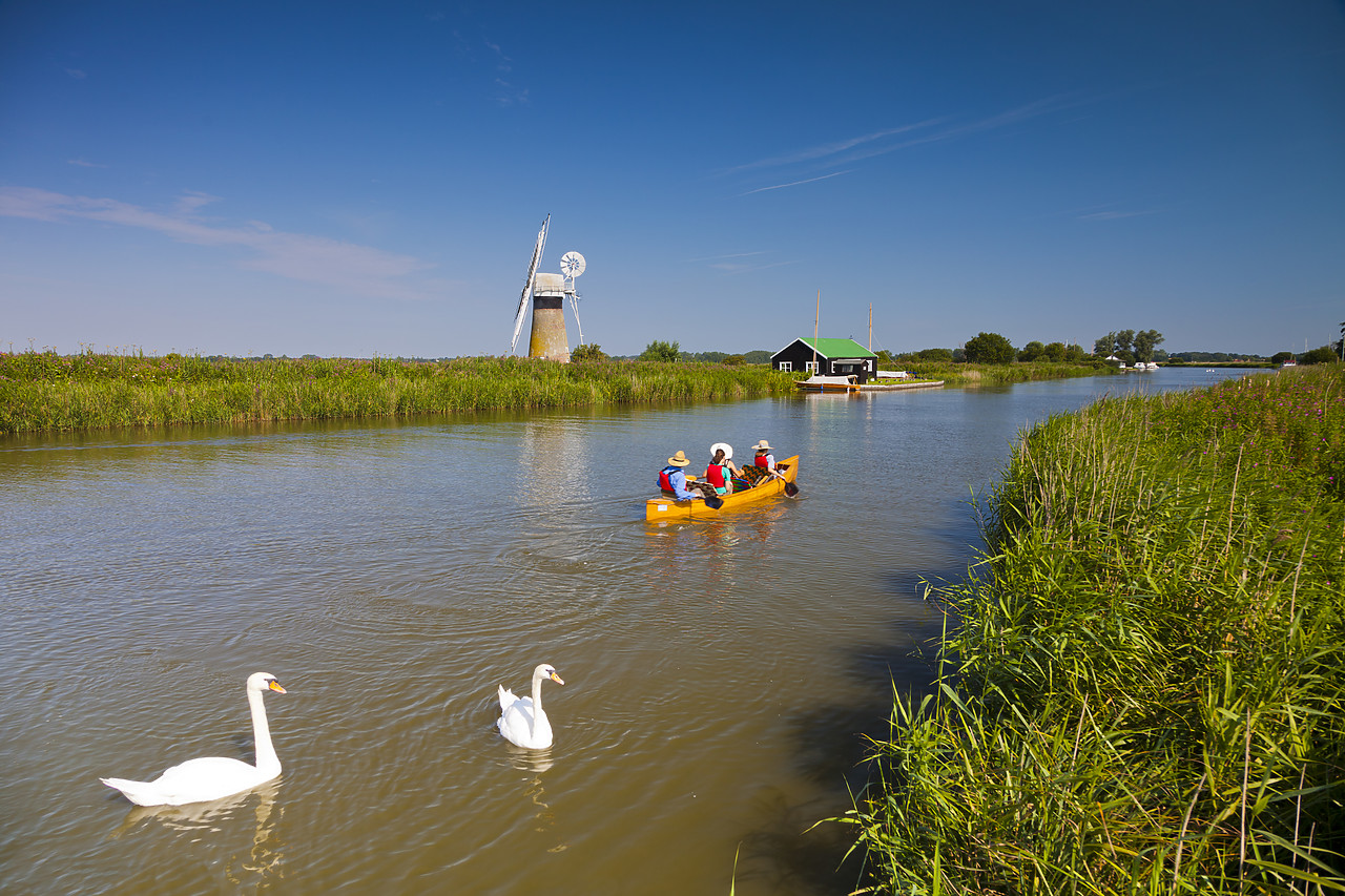 #110221-1 - Canoe on River Thurne with St. Benet's Mill,m Norfolk Broads National Park, England