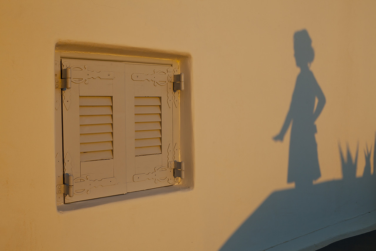 #110259-1 - Window and Shadow of Girl, Santorini, Cyclade Islands, Greece