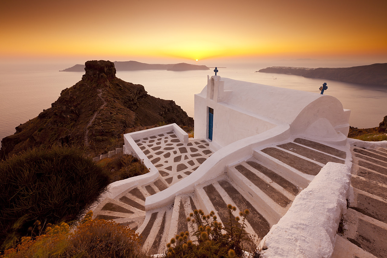 #110266-1 - Greek Orthodox Chapel at Sunset, Firostefani, Santorini, Cyclade Islands, Greece