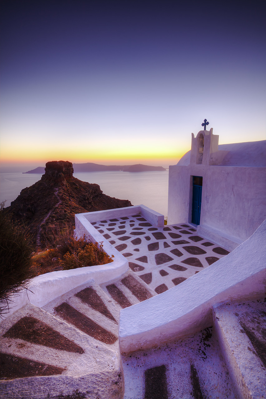#110268-1 - Greek Orthodox Chapel at Sunset, Firostefani, Santorini, Cyclade Islands, Greece