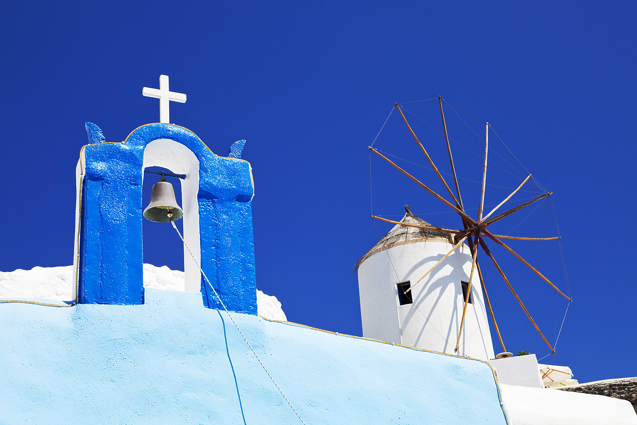 #110284-1 - Bell Tower & Windmill, Oia, Santorini, Cyclade Islands, Greece