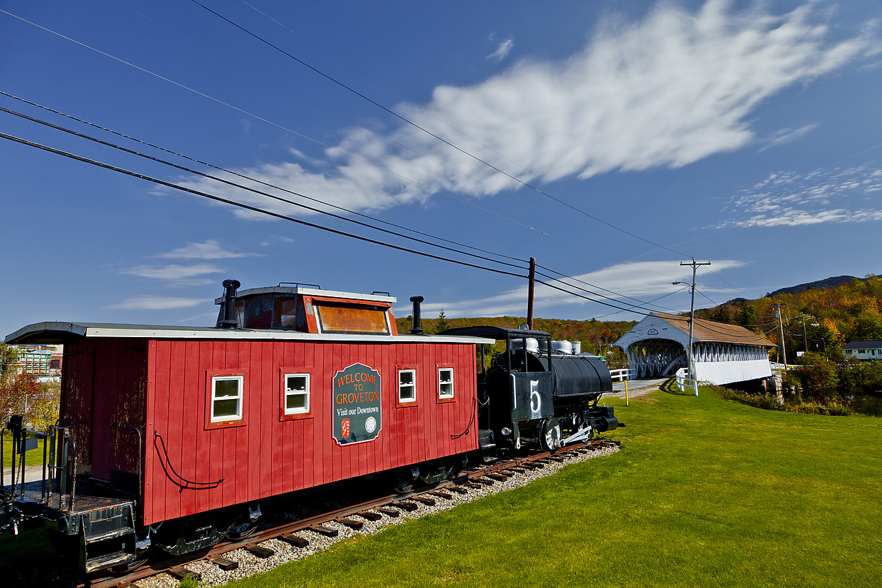 #110292-1 - Train & Covered Bridge, Groveton, New Hampshire, USA