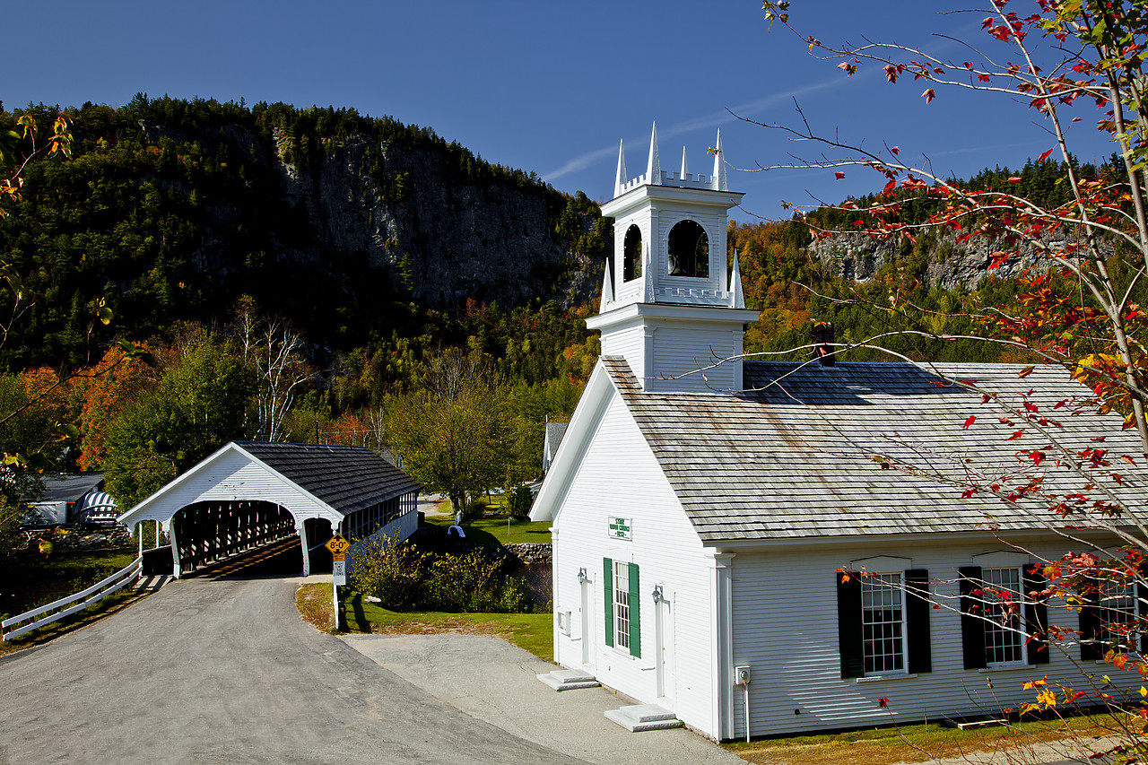 #110294-1 - Church & Covered Bridge, Stark, New Hampshire, USA