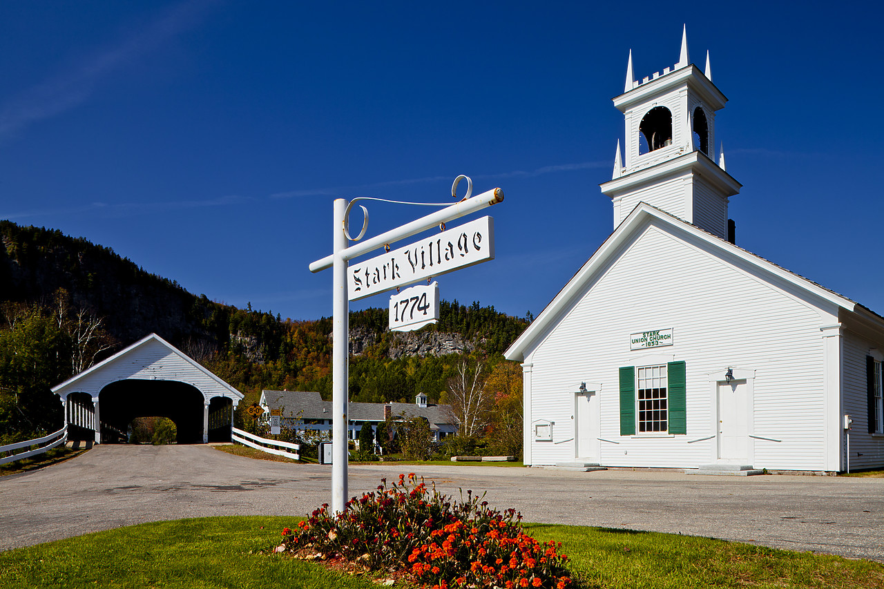 #110295-1 - Church & Covered Bridge, Stark, New Hampshire, USA