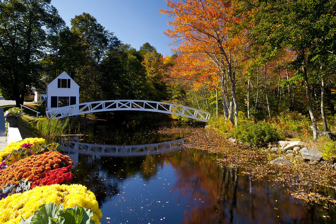 #110308-1 - Cottage & Bridge in Autumn, Somesville, Maine, USA