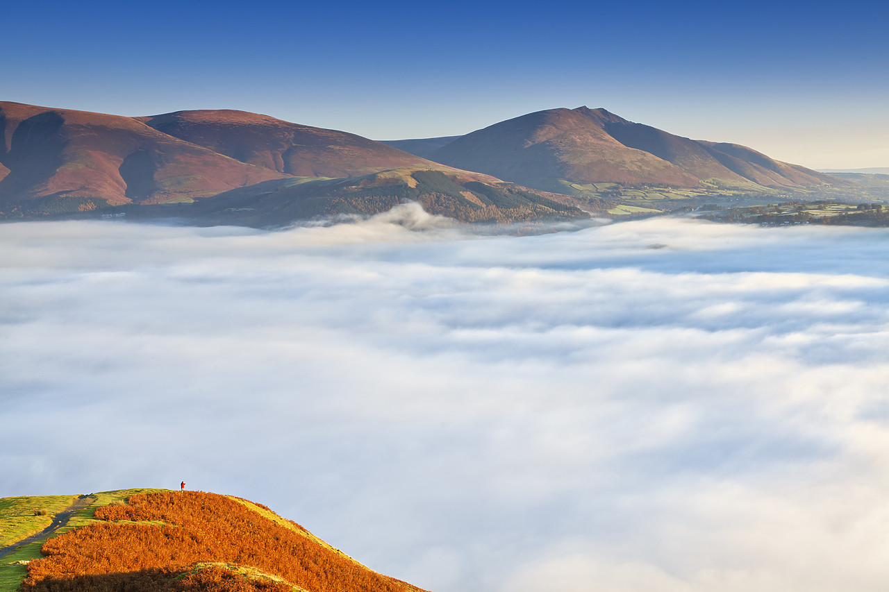 #110372-1 - Hiker Overlooking Low Cloud Below Skiddaw, Lake District National Park, Cumbria, England