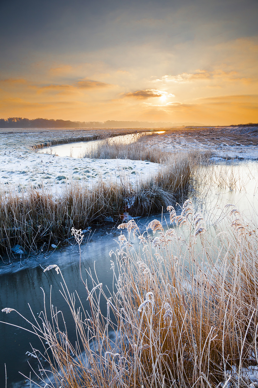 #120044-2 - Winding Dyke at Sunrise in Winter, Herringfleet, Suffolk, England