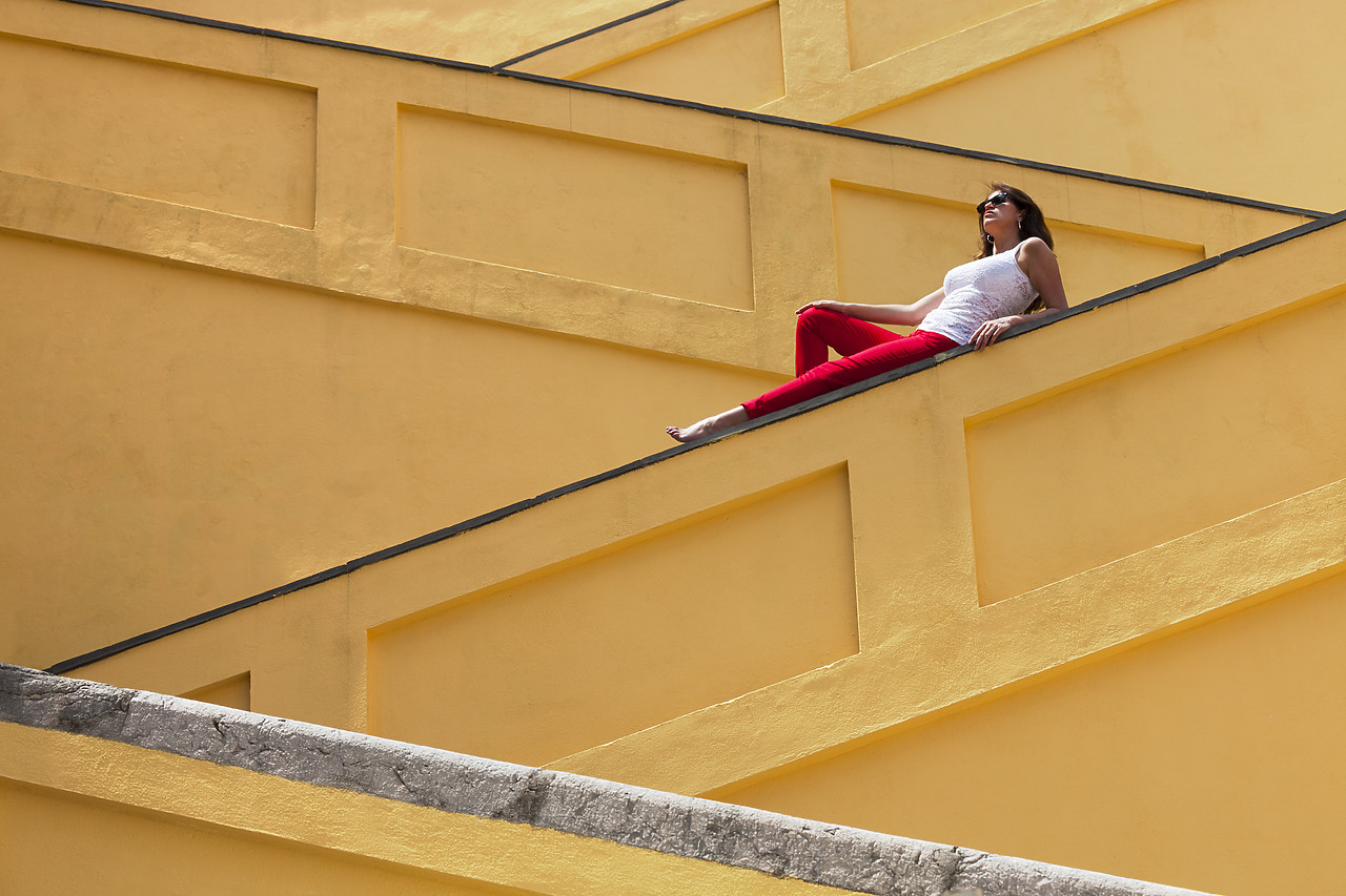 #120142-1 - Woman on Wall, Menton, Cote d'Azur, France