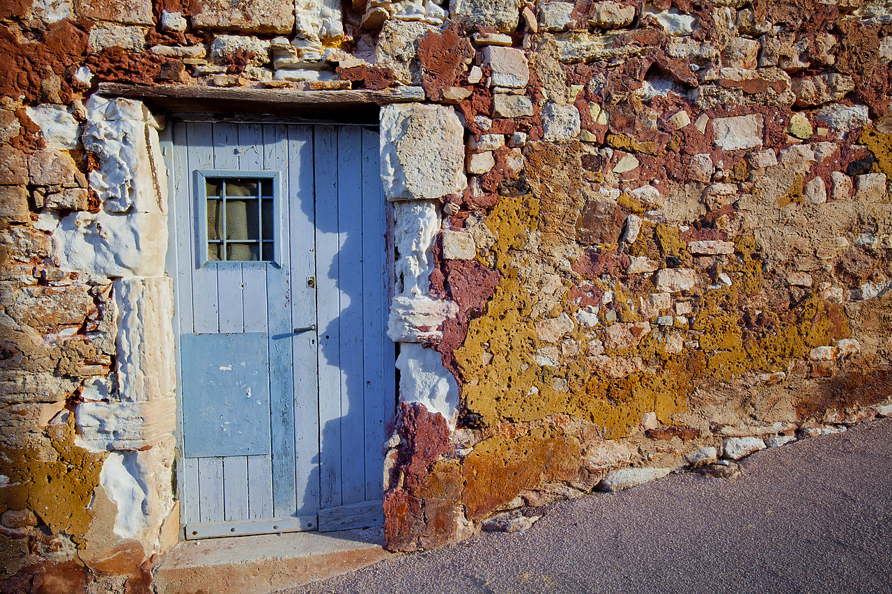 #120173-1 - Blue Door & Stone Wall,  Roussillon, Provence, France