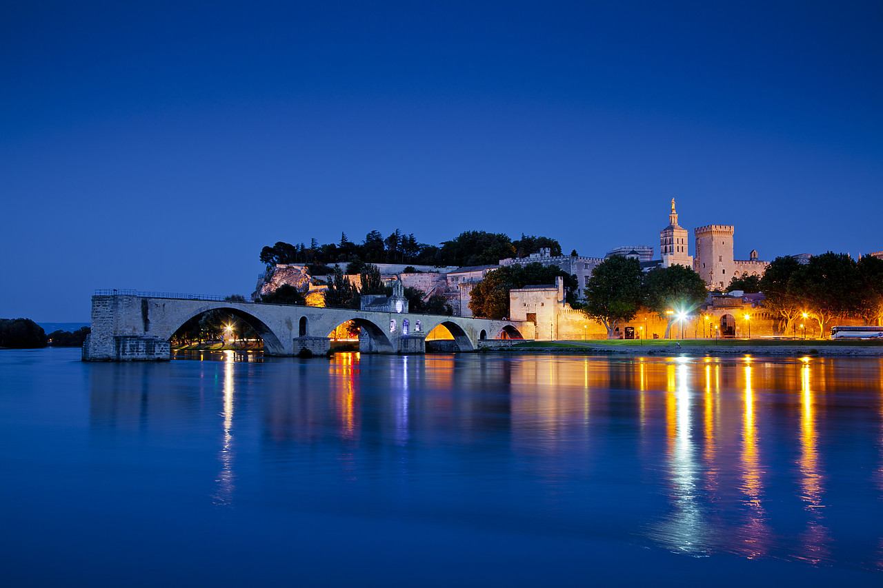 #120193-1 - Pont St Benezet on the River Rhone at Night, Avignon, Provence, France