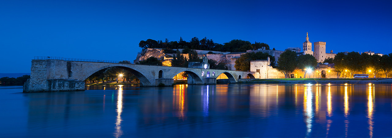 #120193-2 - Pont St Benezet on the River Rhone at Night, Avignon, Provence, France