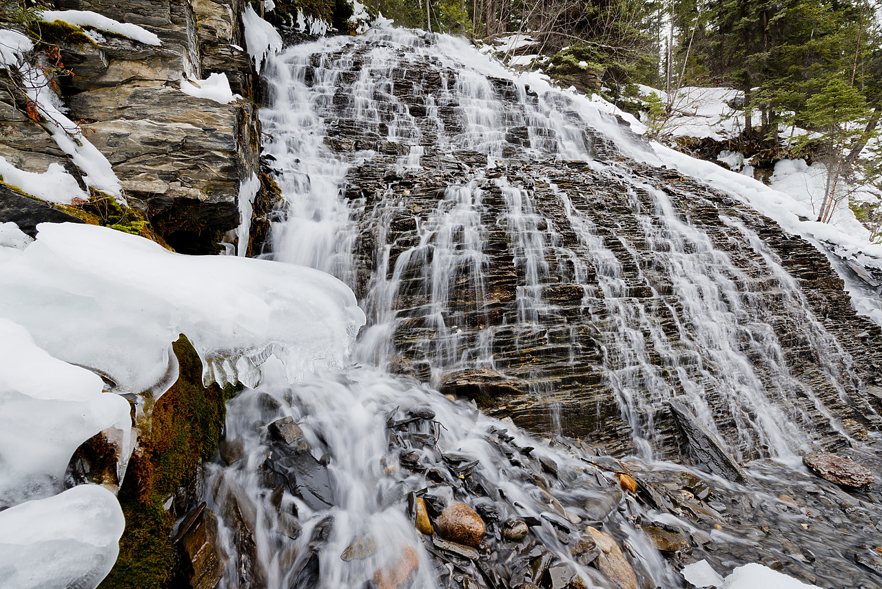 #130047-1 - Fan Falls in Winter, Maligne Canyon, Jasper National Park, Alberta, Canada