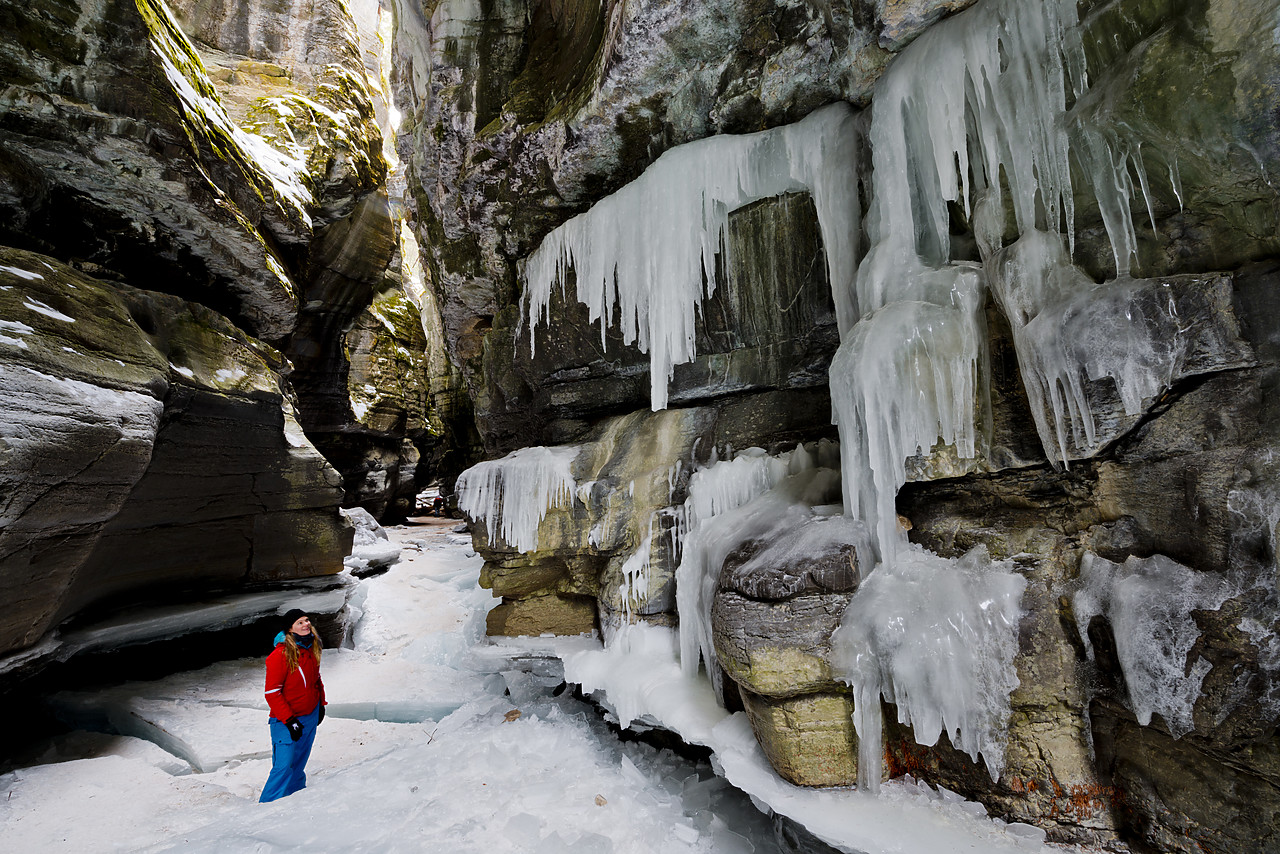 #130053-1 - Woman in Maligne Canyon Icewalk, Jasper National Park, Alberta, Canada