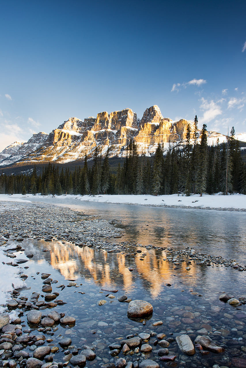 #130086-2 - Castle Mountain Reflecting in Bow River in Winter, Banff National Park, Alberta, Canada