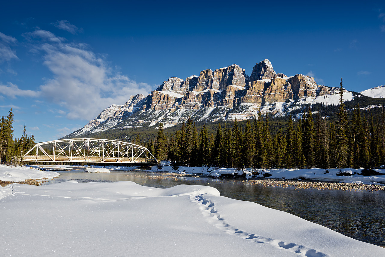 #130088-1 - Castle Mountain & Bow River in Winter, Banff National Park, Alberta, Canada