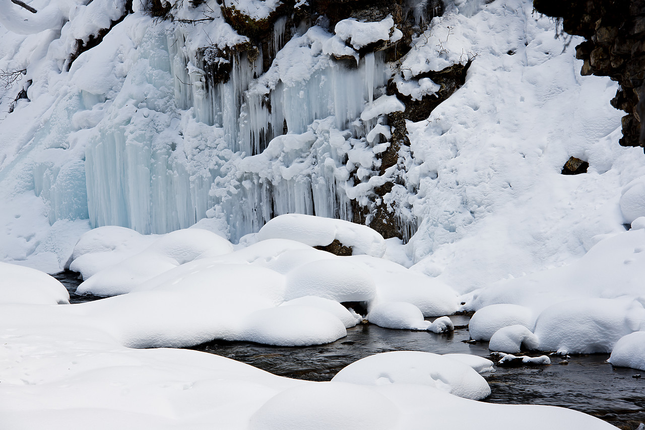 #130092-1 - Frozen Waterfall above Johnston Creek,  Banff National Park, Alberta, Canada