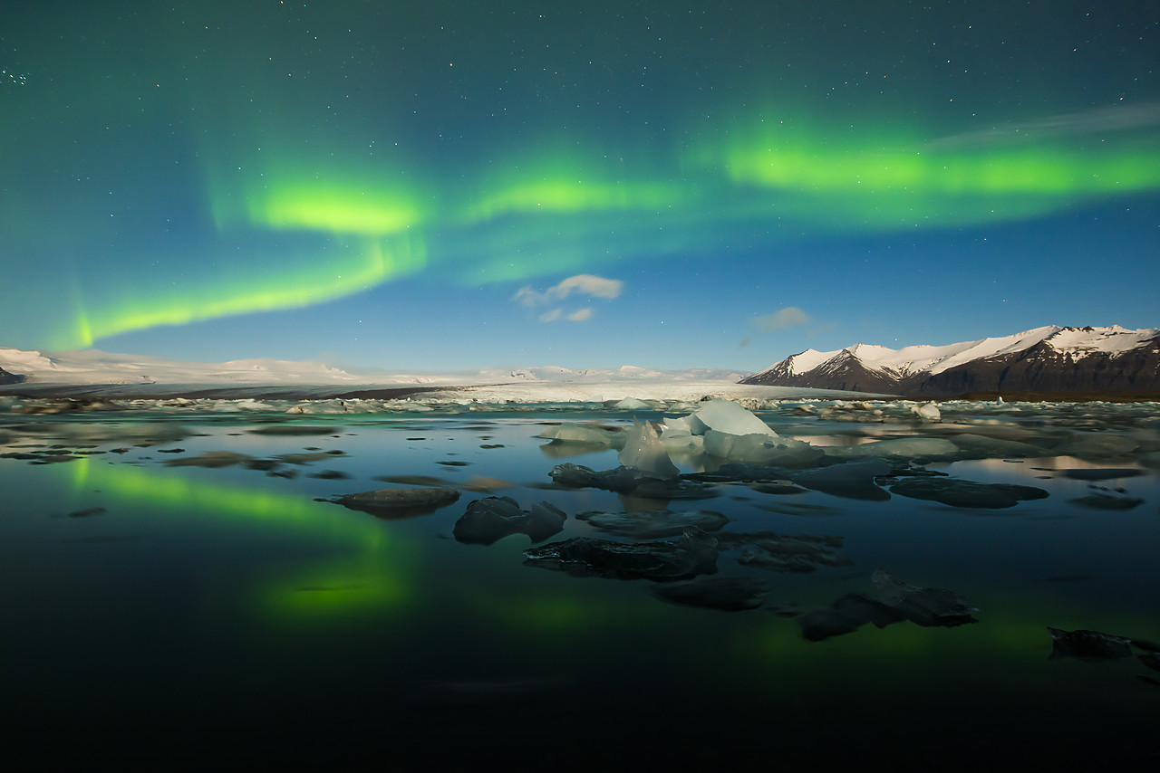 #130106-1 - Northern Lights over Jokulsarlon Iceberg Lagoon, Iceland