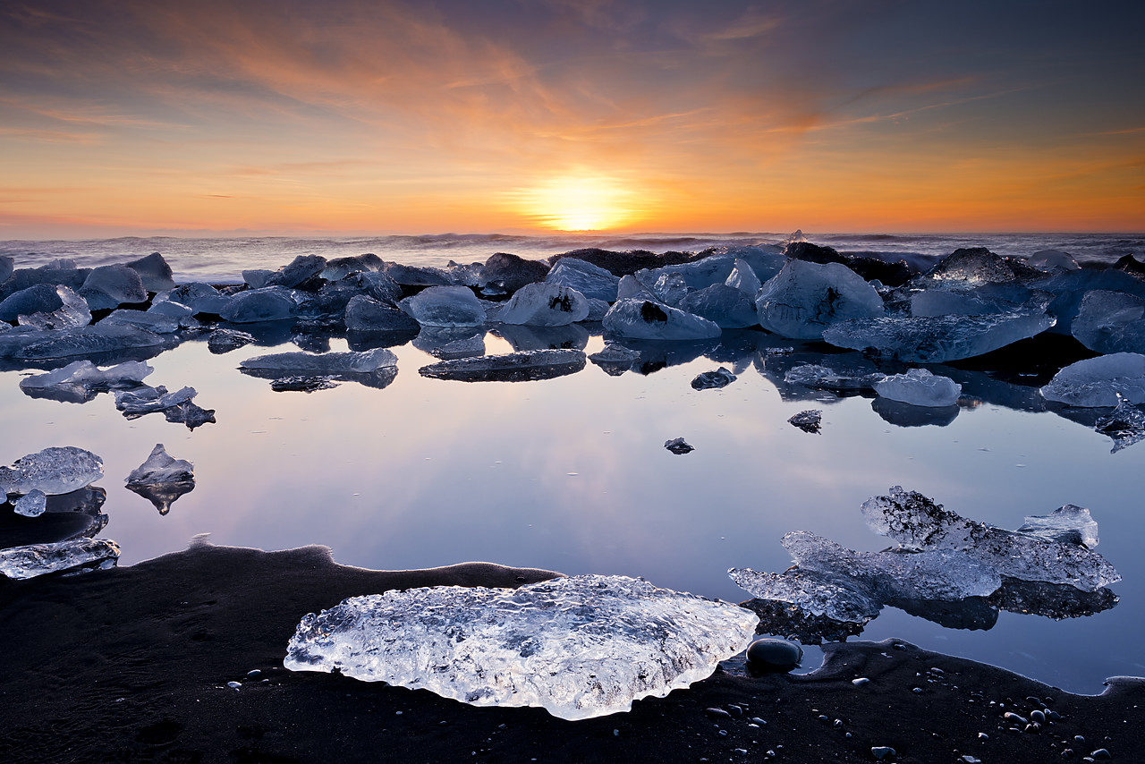 #130108-1 - Dawn at Jokulsarlon Volcanic Beach, Iceland