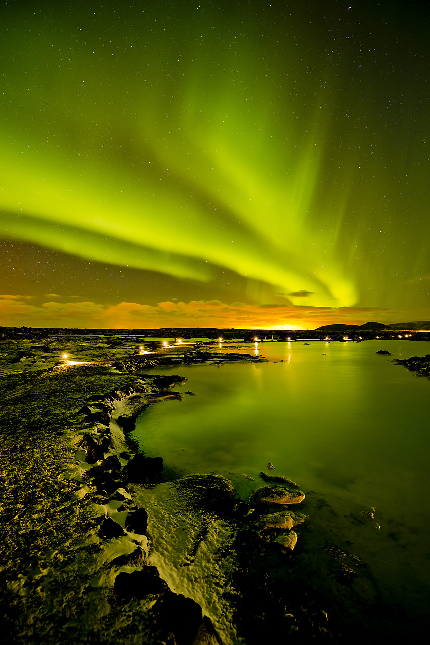 #130121-1 - Northern Lights over Blue Lagoon, Iceland