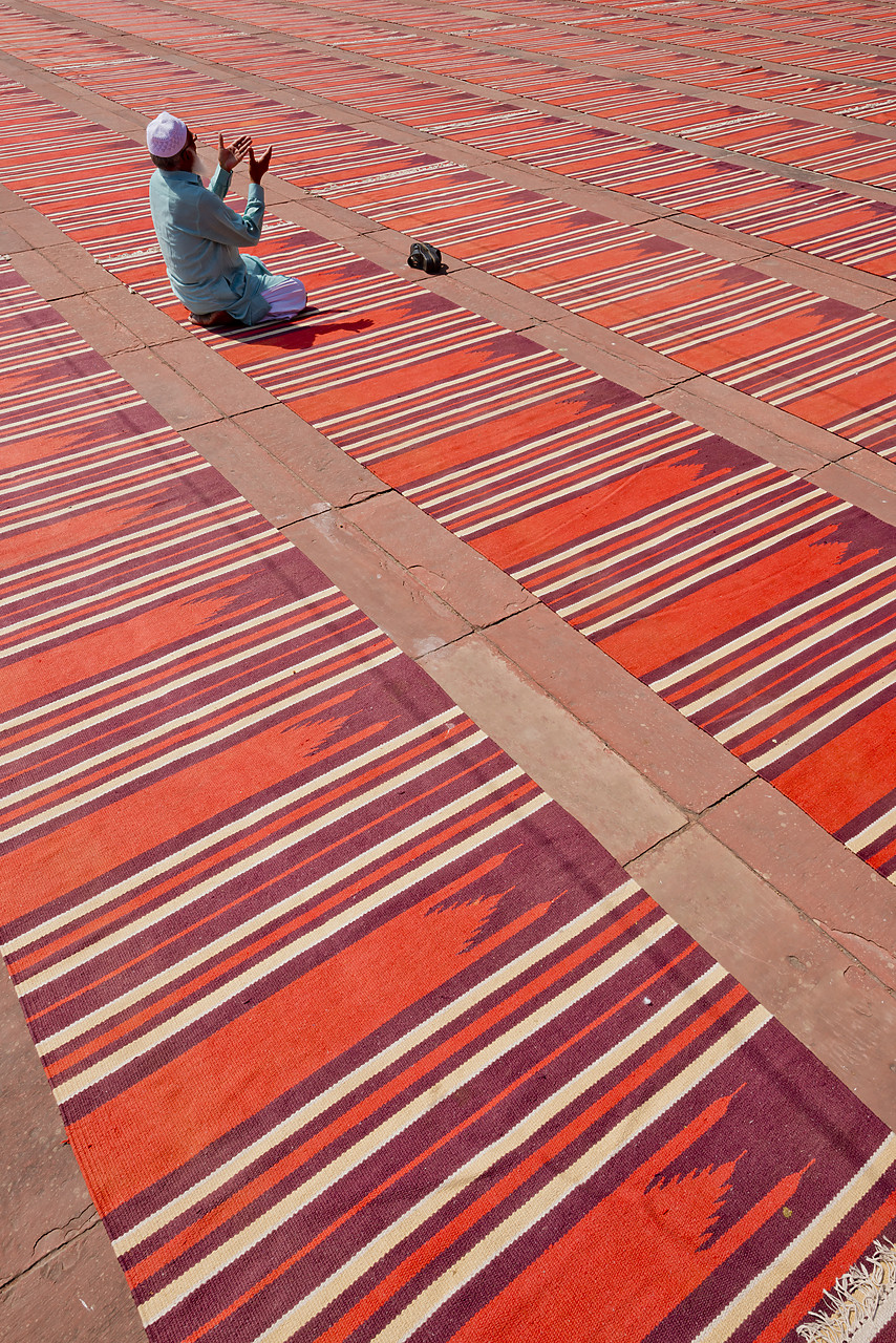 #130173-1 - Indian Man Praying on Prayer Rugs, Jama Masjid, Old Delhi, India