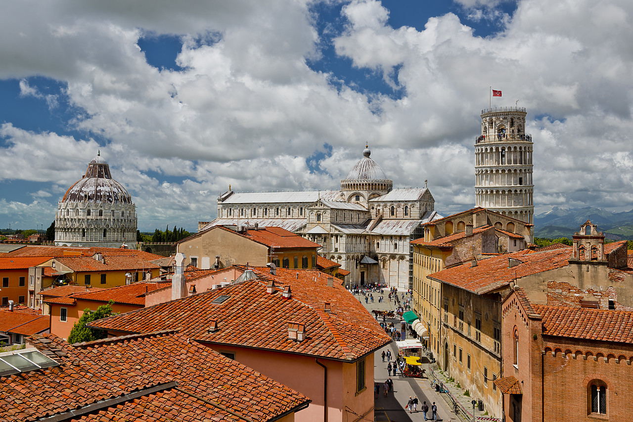#130209-1 - View over Leaning Tower, Cathedral & Bapistry, Pisa, Tuscany, Italy