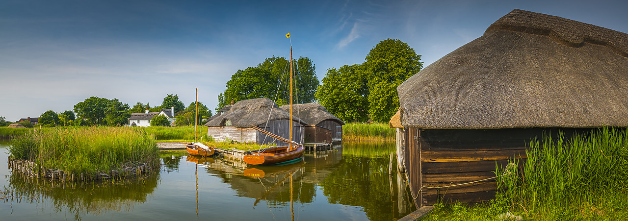 #130272-2 - Thatched Boathouses & Sailboats, Hickling, Norfolk Broads National Park, Norfolk, England