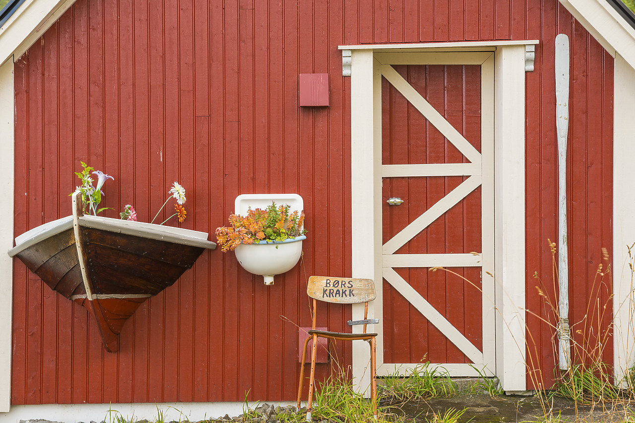 #130300-1 - Red Fishing Hut Detail, Lofoten Islands, Norway