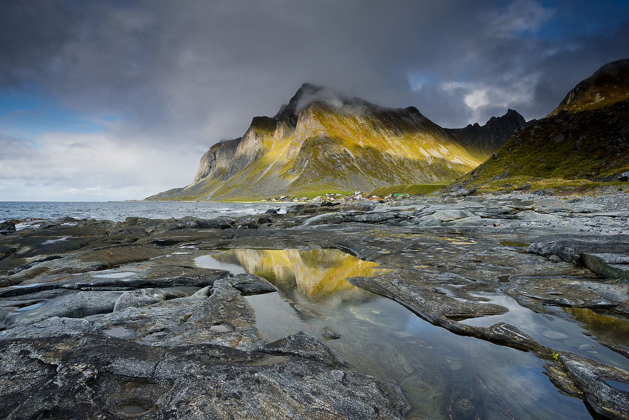 #130303-1 - Bjorntinden Reflecting in Tidepool, Lofoten Islands, Norway