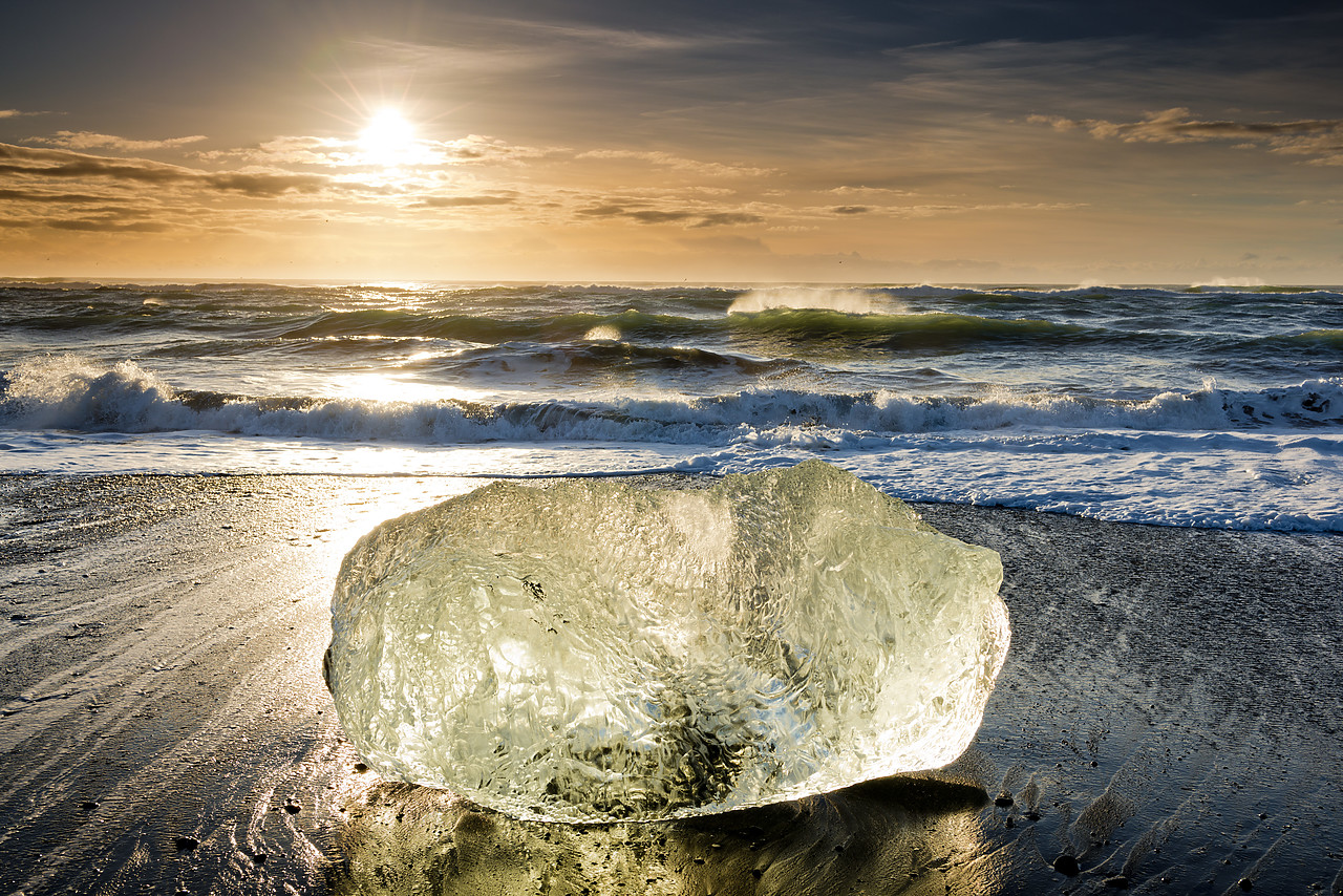 #140018-1 - Glacial Iceberg at Sunrise, Jokulsarlon Beach, Iceland