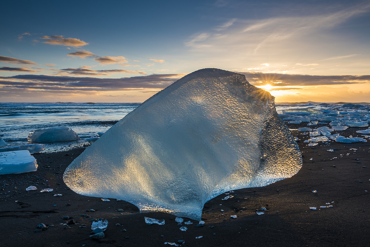 #140020-1 - Glacial Iceberg at Sunrise, Jokulsarlon Beach, Iceland