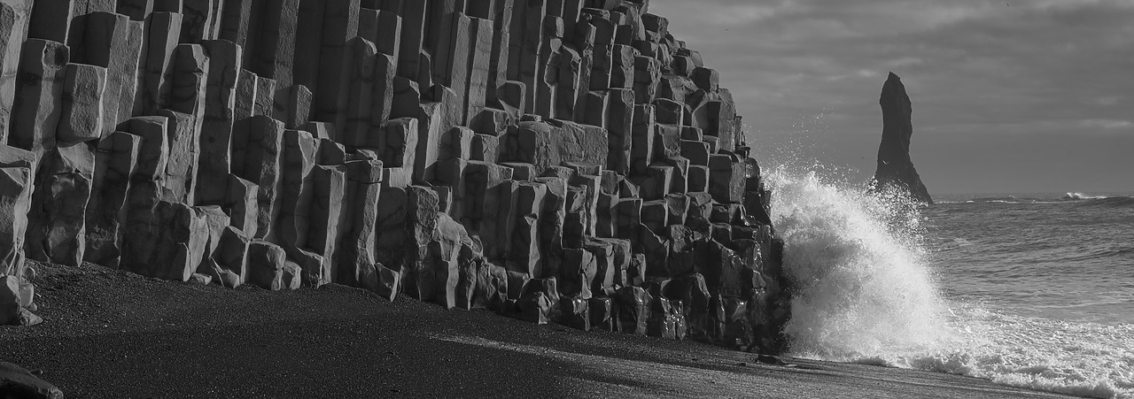 #140046-1 - Crashing Wave on Basalt Columns & Sea Stack, Reynisdrangar, Iceland