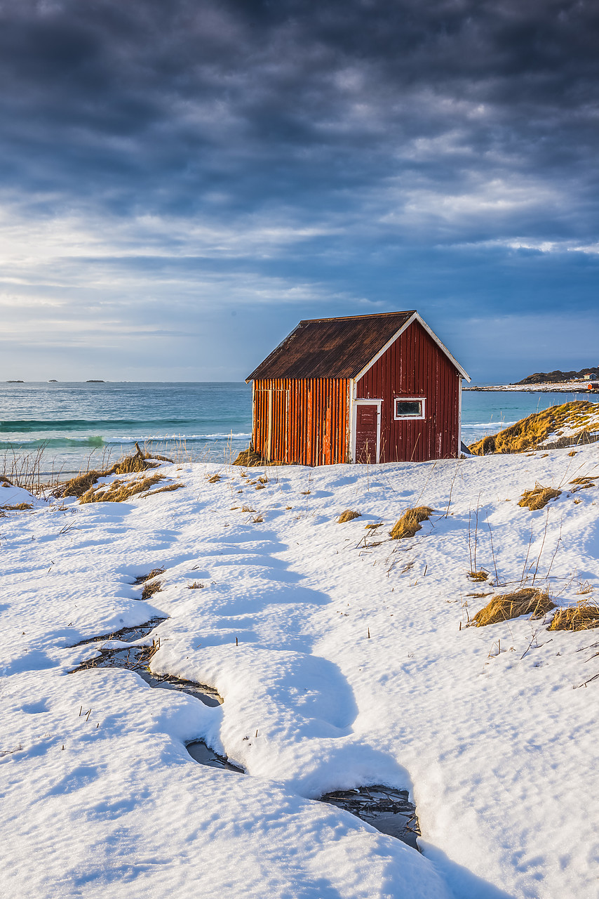 #140084-2 - Red Shack in Winter, Lofoten Islands, Norway