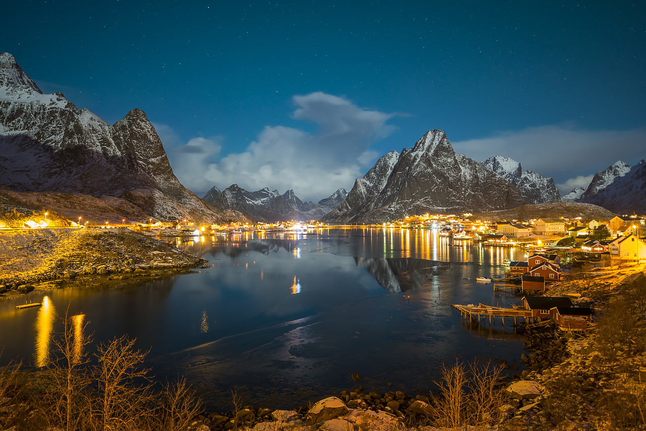 #140110-1 - View over Reine at Night, Lofoten Islands, Norway