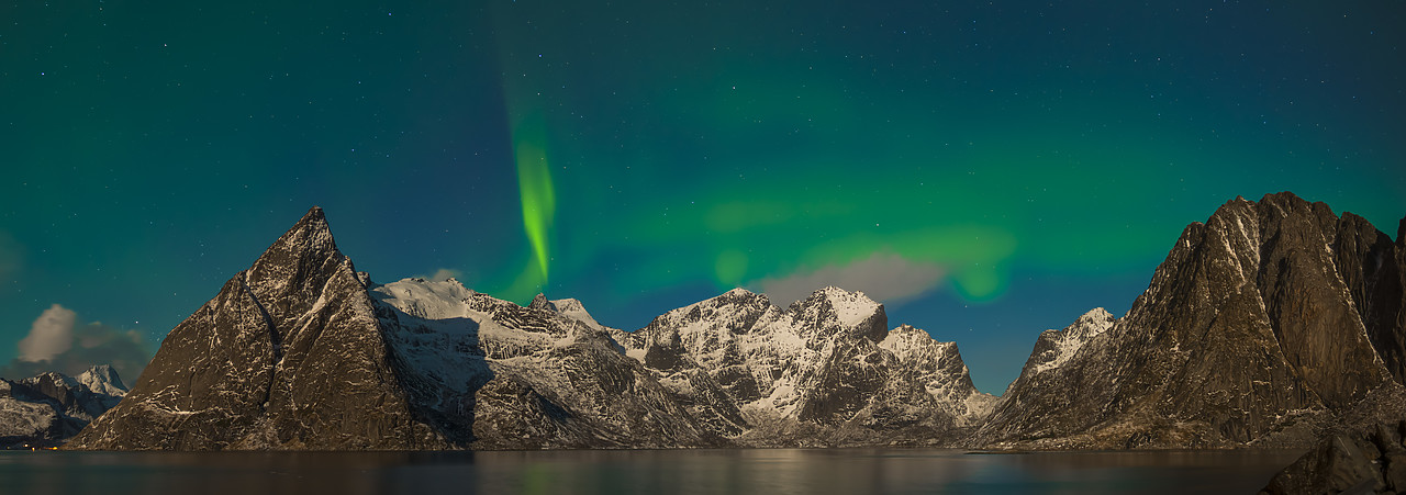 #140111-1 - Aurora Borealis (Northern Lights) over Mountains, Hamnoy, Lofoten Islands, Norway