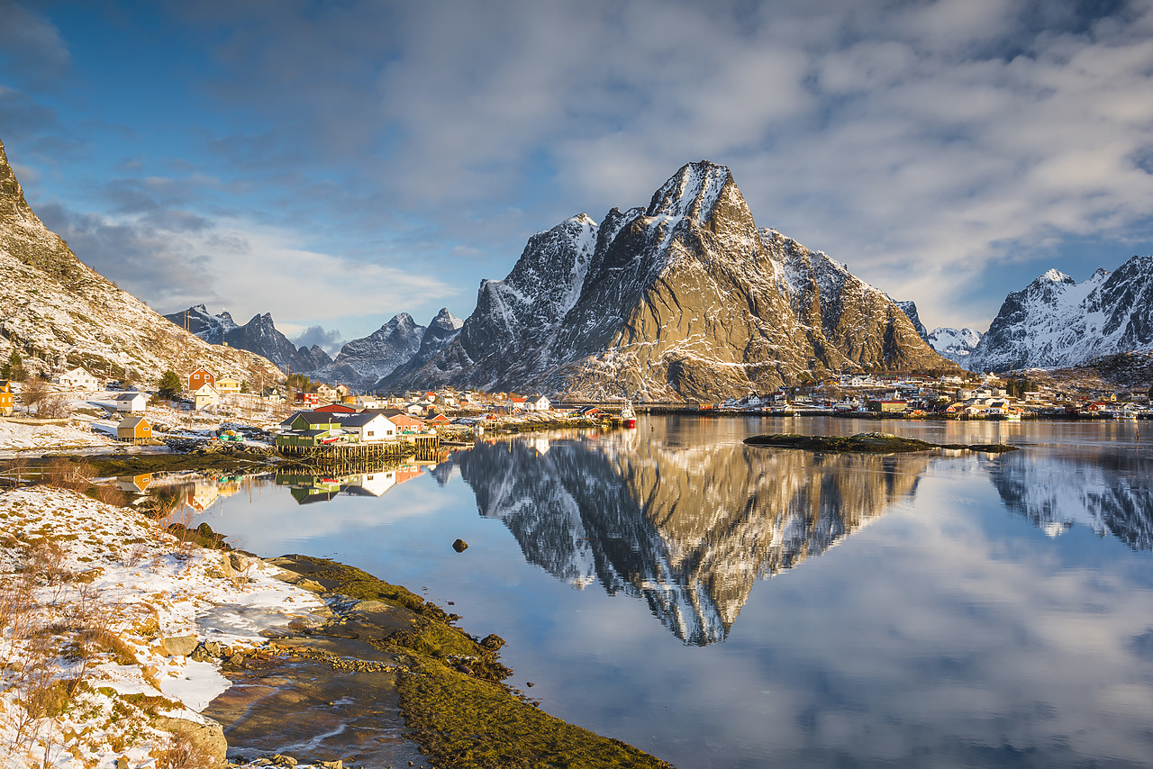 #140117-3 - Olstinden Reflecting in Bay, Reine, Lofoten Islands, Norway
