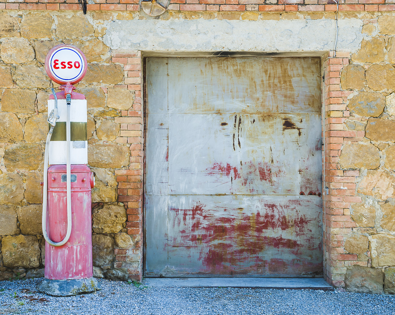 #140174-1 - Old Esso Petrol Pump & Garage Door, Tuscany, Italy