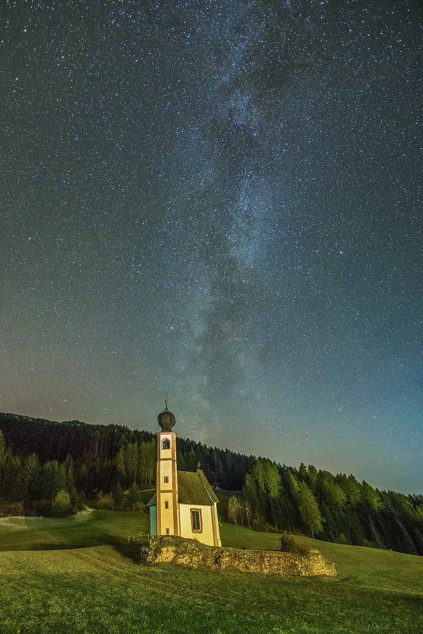 #140361-1 - Milky Way over St. Johann Church,  Val di Funes, Dolomites, South Tyrol, Italy