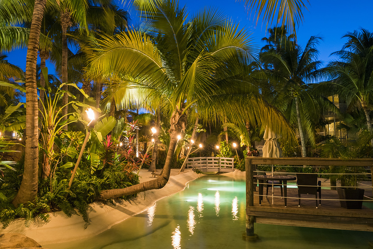 #140477-1 - Tropical Lagoon at Night, Cheeka Lodge, Islamorada, Florida Keys, USA