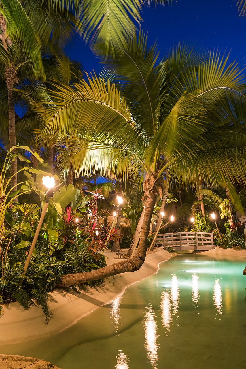#140477-2 - Tropical Lagoon at Night, Cheeka Lodge, Islamorada, Florida Keys, USA