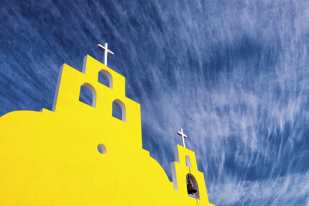 #150002-1 - Yellow Church & Blue Sky, Yucantan Peninsula, Mexico