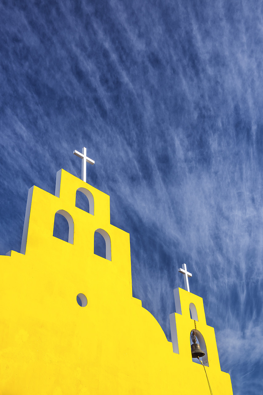 #150002-2 - Yellow Church & Blue Sky, Yucantan Peninsula, Mexico