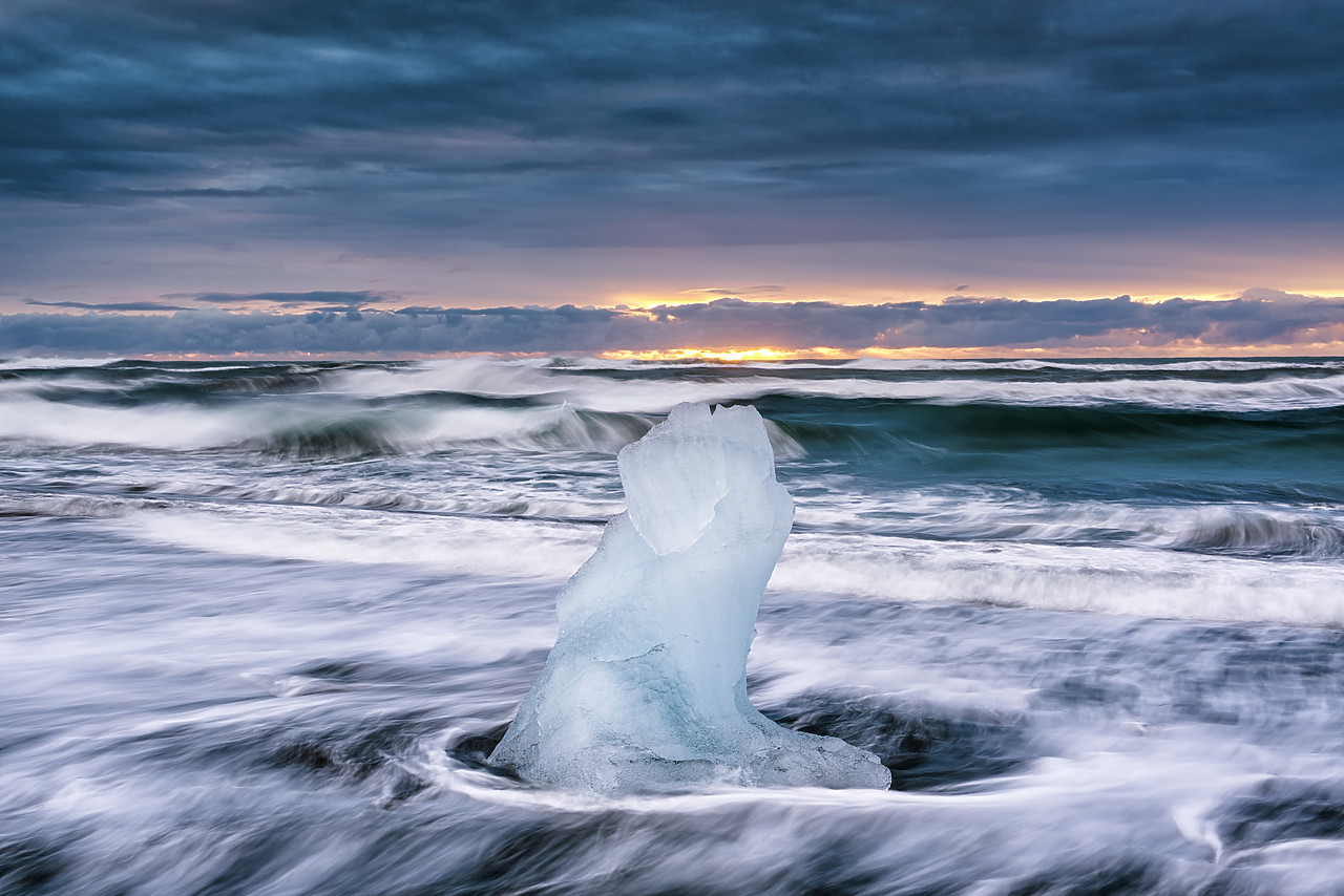 #150072-1 - Waves Around Iceberg, Jokulsarlon Beach, Iceland