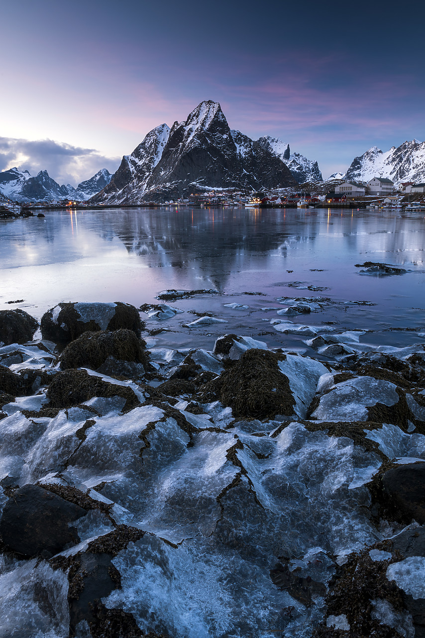 #150138-2 - Olstinden Reflecting in Reine Harbour, Lofoten Islands, Norway