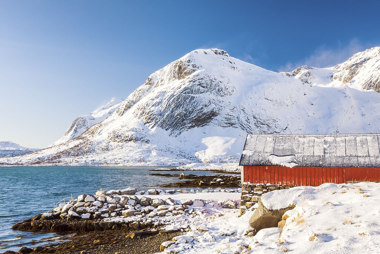 #150158-1 - Red Boathouse Overlooking Flakstadpollen, Lofoten Islands, Norway