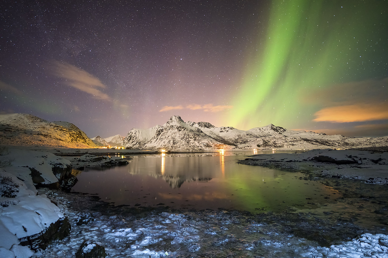 #150162-1 - Aurora Reflecting in Flakstadpollen, Lofoten Islands, Norway