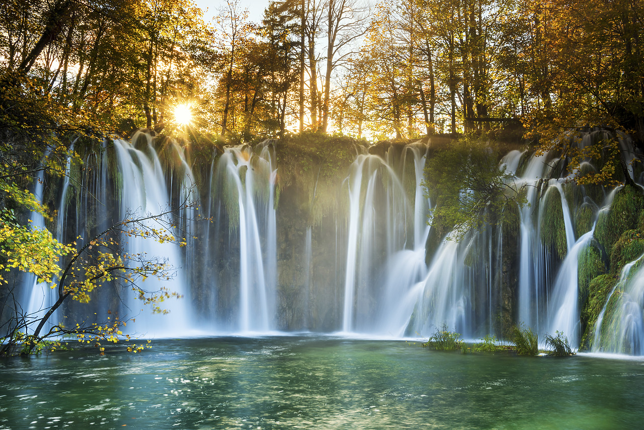 #150489-1 - Cascading Waterfall in Autumn,  Plitvice National Park, Croatia