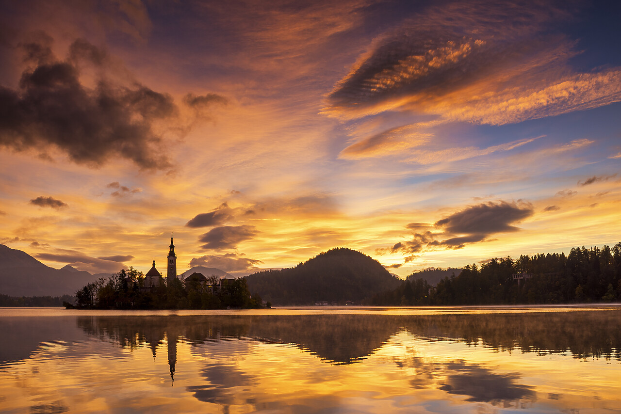 #150504-1 - Lake Bled at Sunrise with Assumption of Mary's Pilgrimage Church, Slovenia, Europe