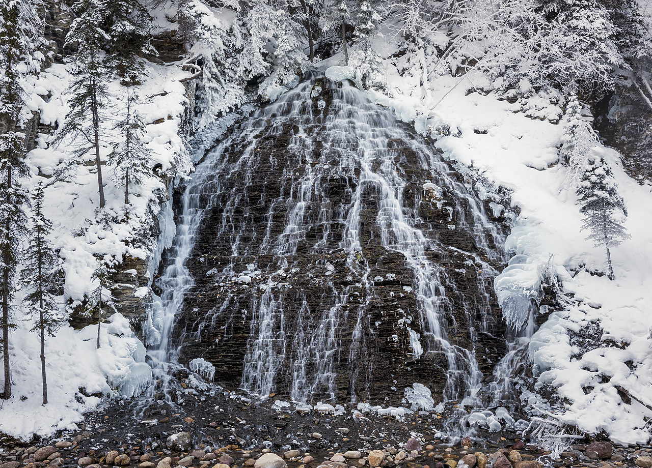 #150576-1 - Fan Falls in Winter, Maligne Canyon, Jasper National Park, Alberta, Canada