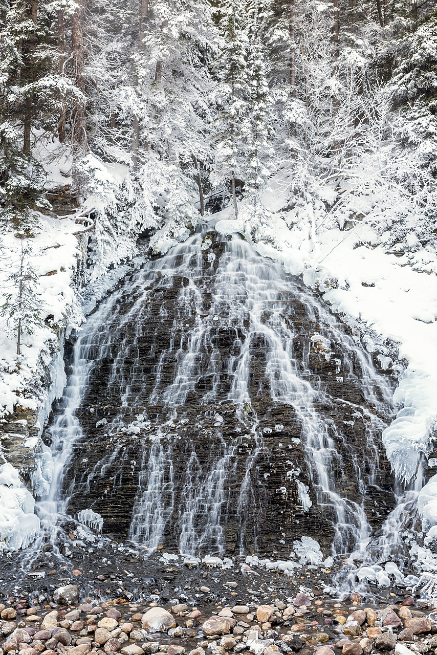#150576-2 - Fan Falls in Winter, Maligne Canyon, Jasper National Park, Alberta, Canada